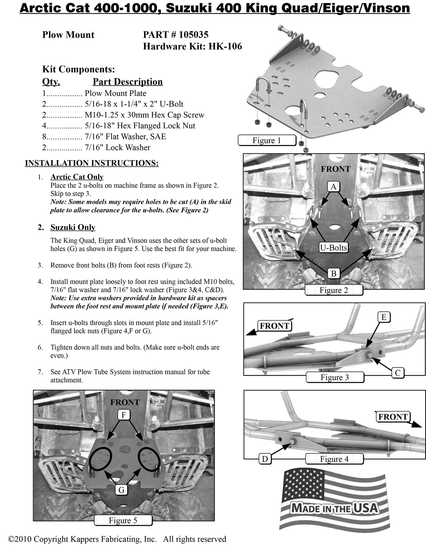 KFI PLOW MOUNT KIT 105035