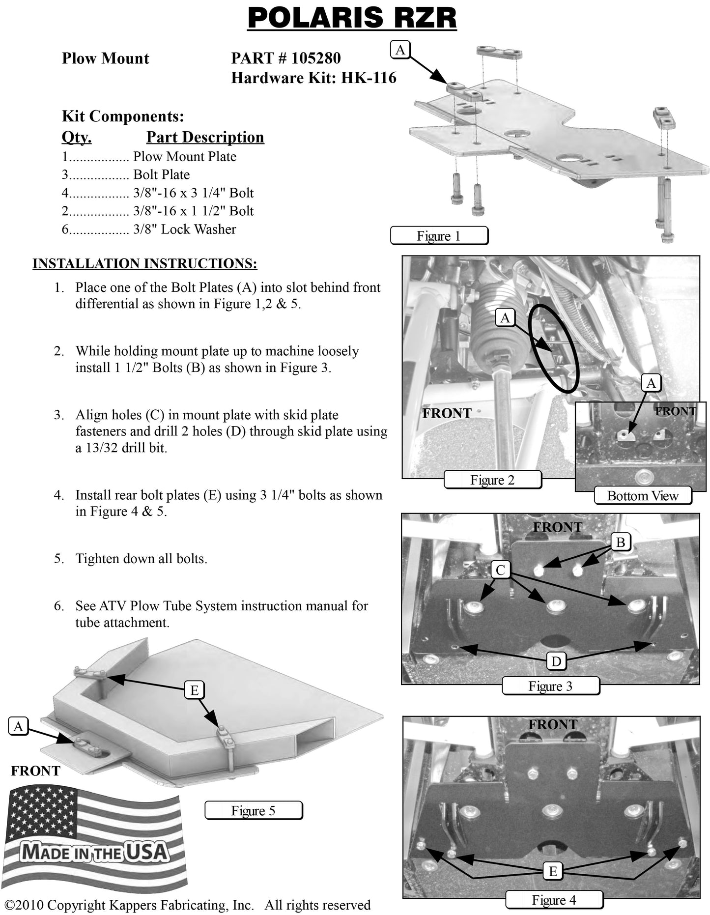 Polaris 800 RZR - 2008-2014 KFI Plow Mount 105280