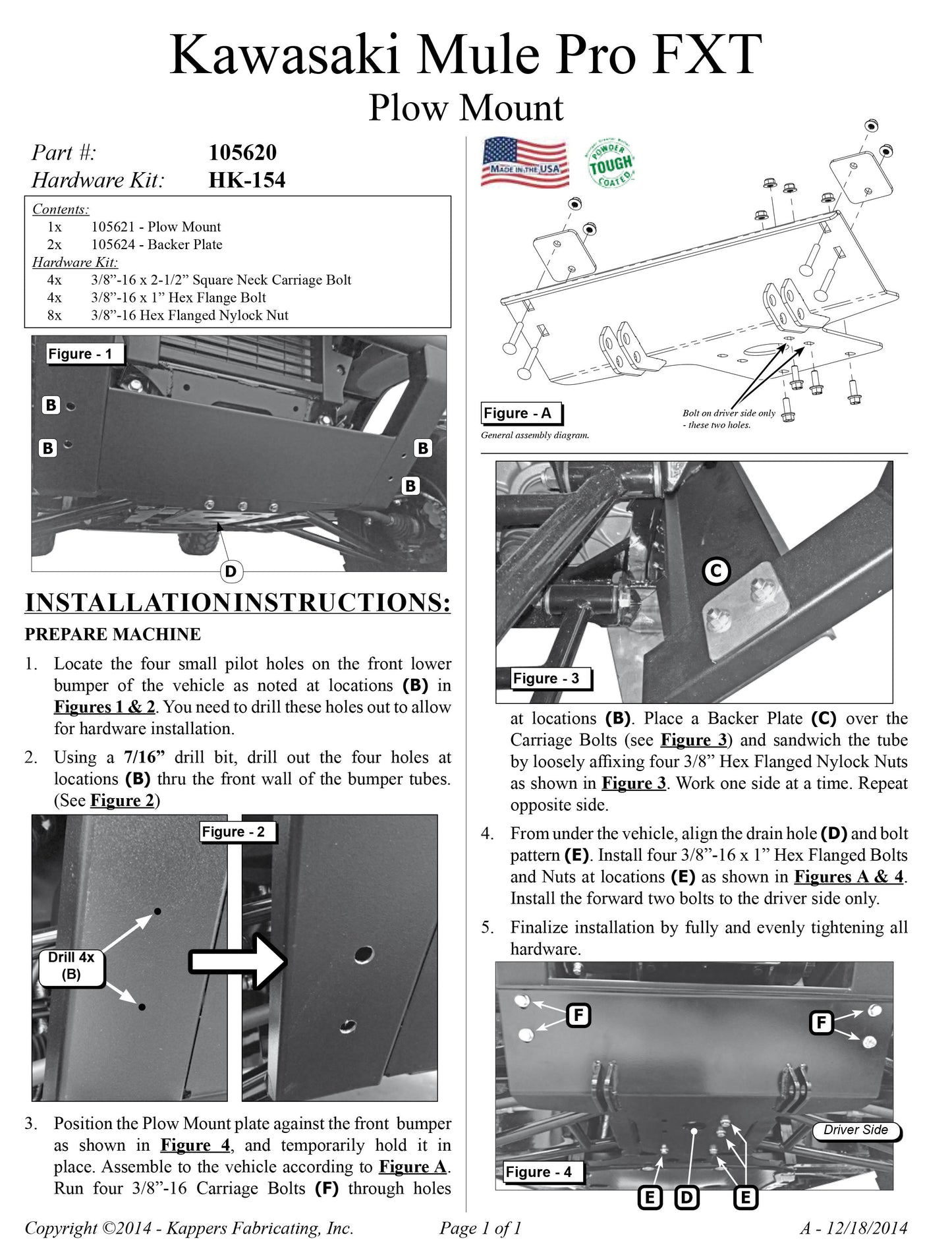 KAWASAKI UTV 1000 Mule PRO-FXR - 2024 - KFI Plow Mount 105620