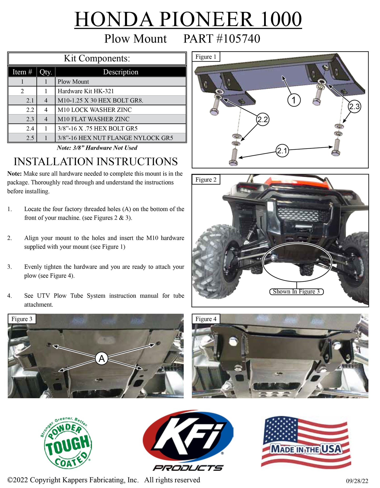 HONDA 1000-6 Pioneer 2023-2024 - KFI Snow Plow Mount 105740