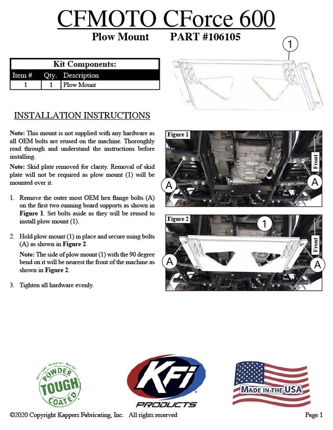 CF-Moto CForce 600 S / L - 2019-2024  ATV    KFI Plow Mount 106105
