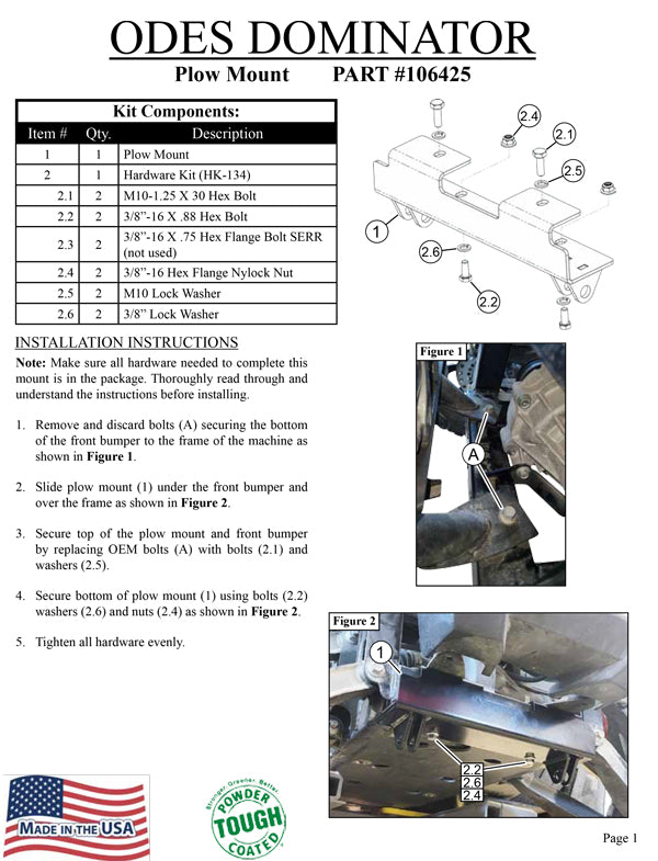 Odes Dominator 800 - 2017-2021 - KFI UTV Plow Kit 106425