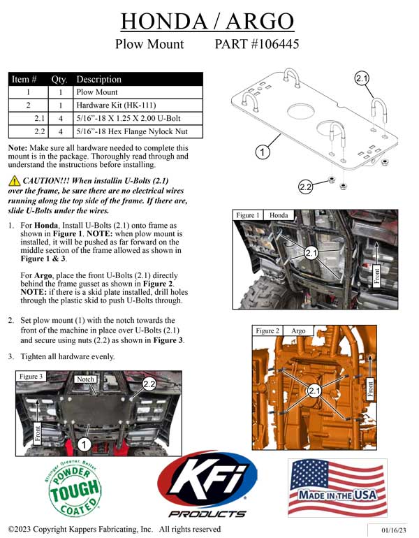 Honda TRX250 Recon 250 - 1997-2024 ATV KFI Plow Mount 106445
