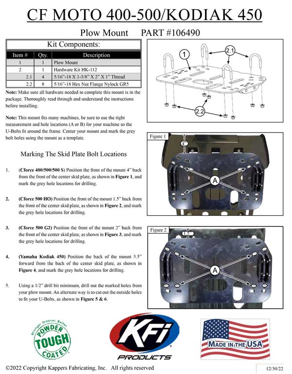 CF-Moto CForce 500 (G2) - 2022-2023 ATV    KFI Plow Mount 106490