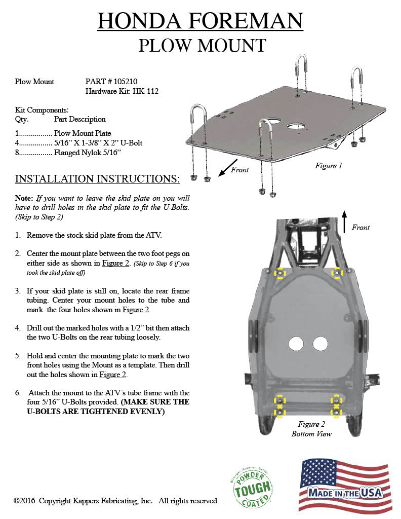 Honda TRX400 Foreman - 1995-2003 ATV KFI Plow Mount 105210