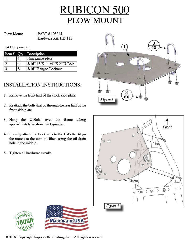 Honda TRX500 Rubicon 500 - 2001-2004 ATV KFI Plow Mount 105215