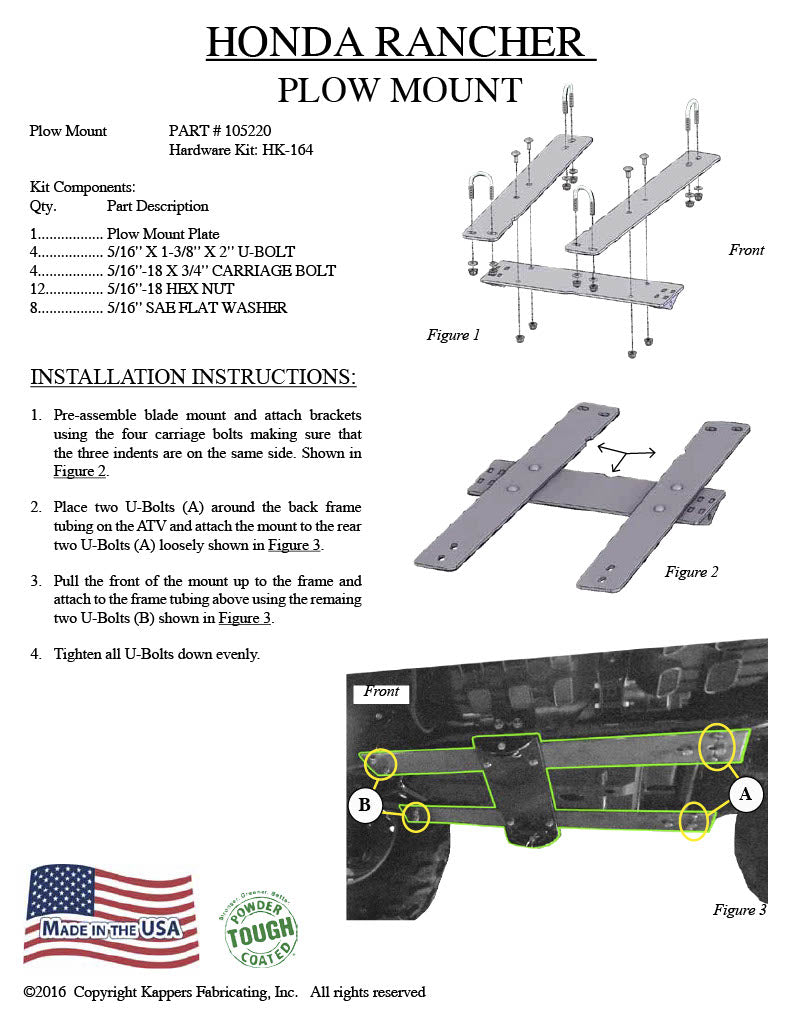 Honda TRX350 Rancher 350 - 2004-2006 ATV KFI Plow Mount 105220