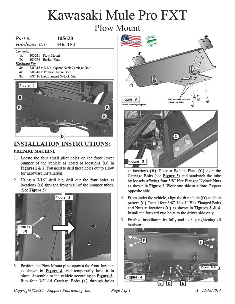 KAWASAKI UTV 1000 DIESEL MULE PRO-DXT/DX KFI 2016-2024