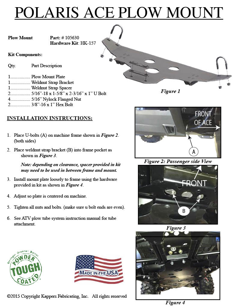 Polaris ACE 500 - 2017-2019 ATV KFI Plow Mount 105630