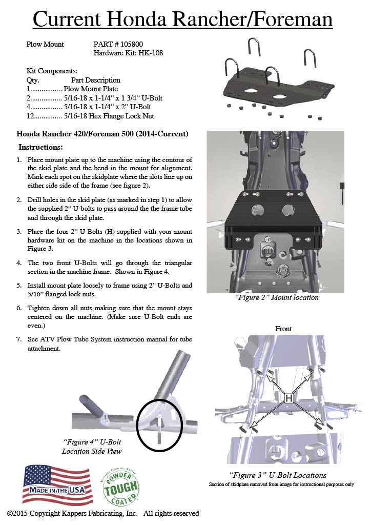 Honda TRX520 Rubicon / TRX520 Foreman - 2020-2024 ATV KFI Plow Mount 105800