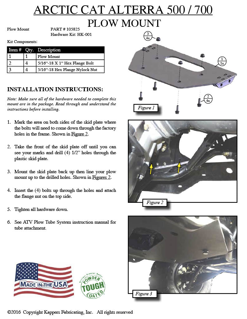 Arctic Cat 700 XR 4x4 - 2015 & Alterra XT 4x4 - 2016-2021 ATV KFI Plow Mount 105825