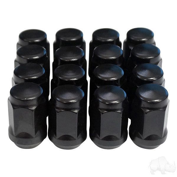 Flat Black Closed End Metric 12mm-1.25, OD 3/4" Lug Nut Box of 16