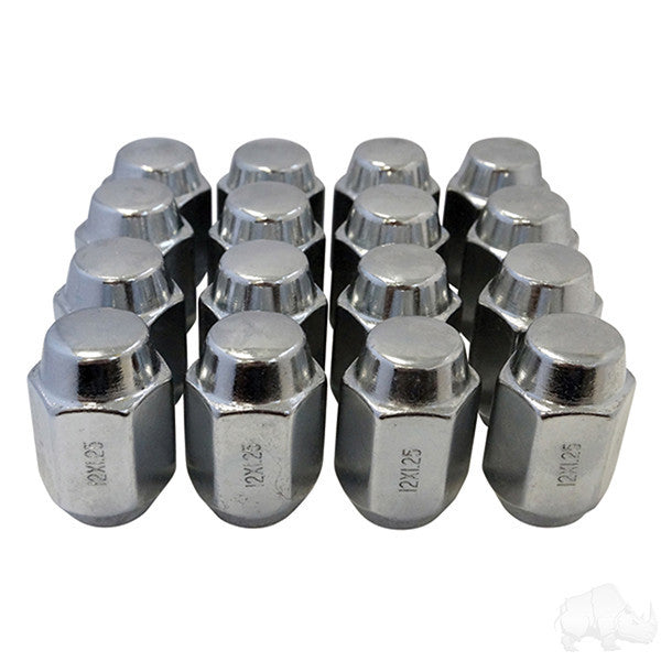 Chrome Closed End Metric 12mm-1.25, OD 3/4" Lug Nut, Box of 16