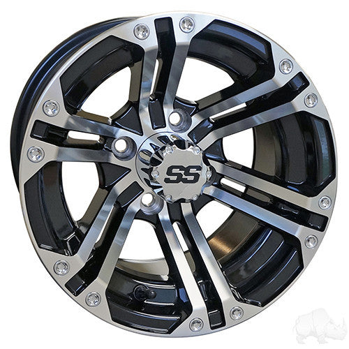 RHOX RX330 Machined with Gloss Black 12" Aluminum Golf Cart Wheels