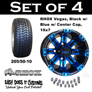 10" Vegas Black with Blue Wheels and 205/50-10 Low Profile Tires - Set of 4 - Easy Does It Customs LLC