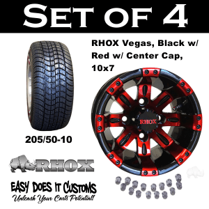 10" Vegas Black with Red Wheels and 205/50-10 Low Profile Tires - Set of 4 - Easy Does It Customs LLC