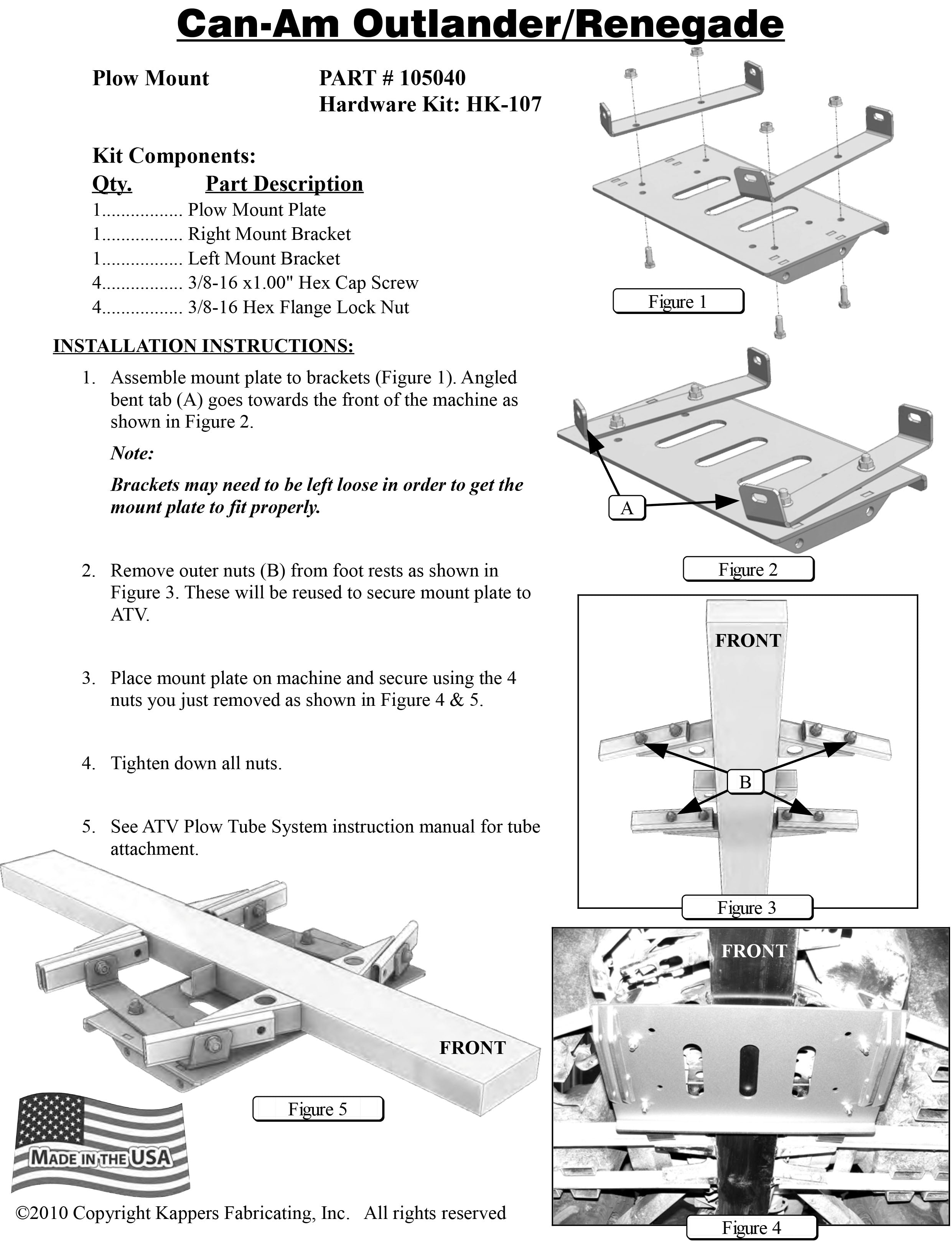 Can-Am 800 Renegade - 2007-2011 / 800 Renegade X - 2008-2011 ATV KFI Plow  Mount 105040