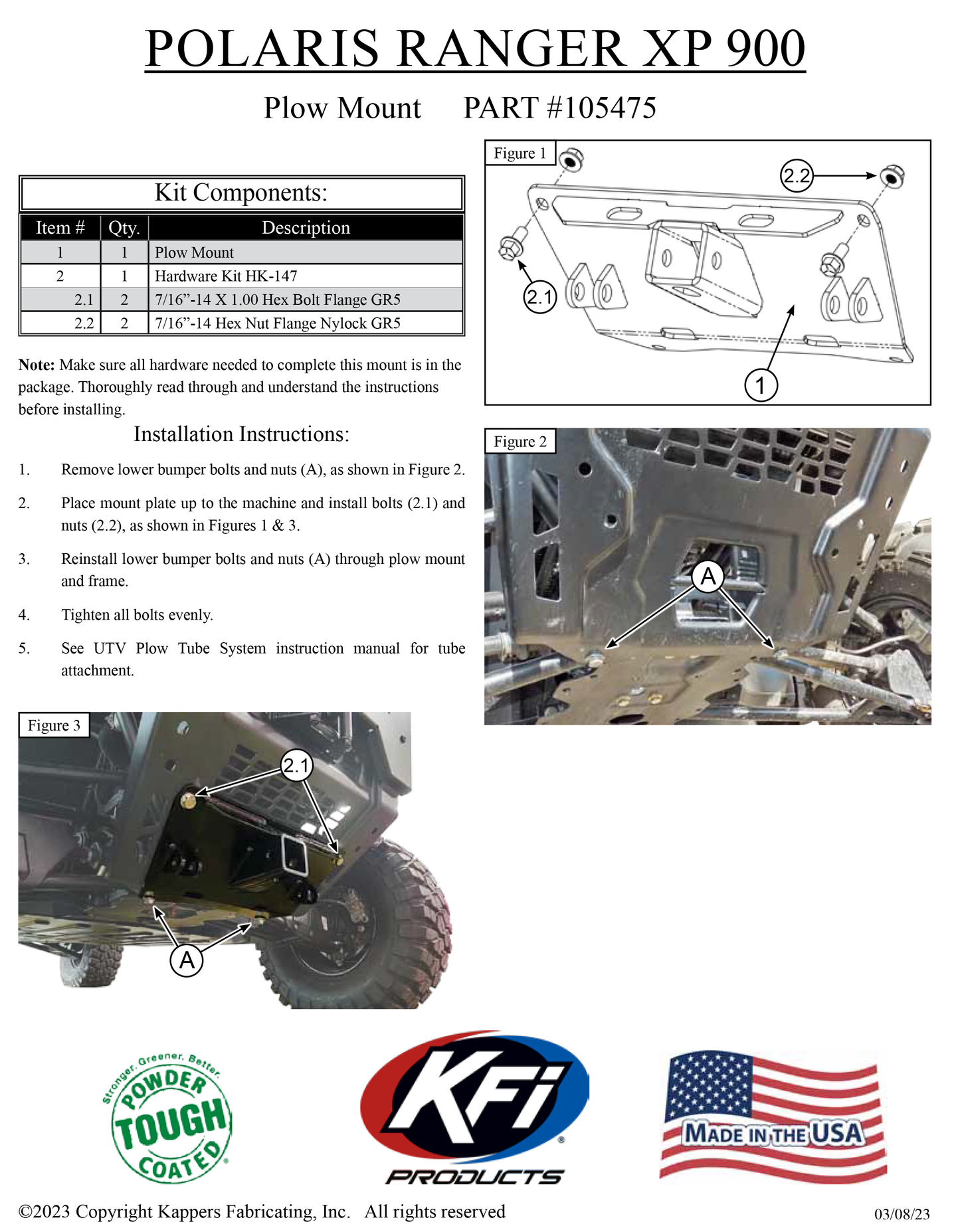 Polaris Full-Size Pro XD (Gas / Diesel) 2019-2024 - KFI Plow Mount 105475