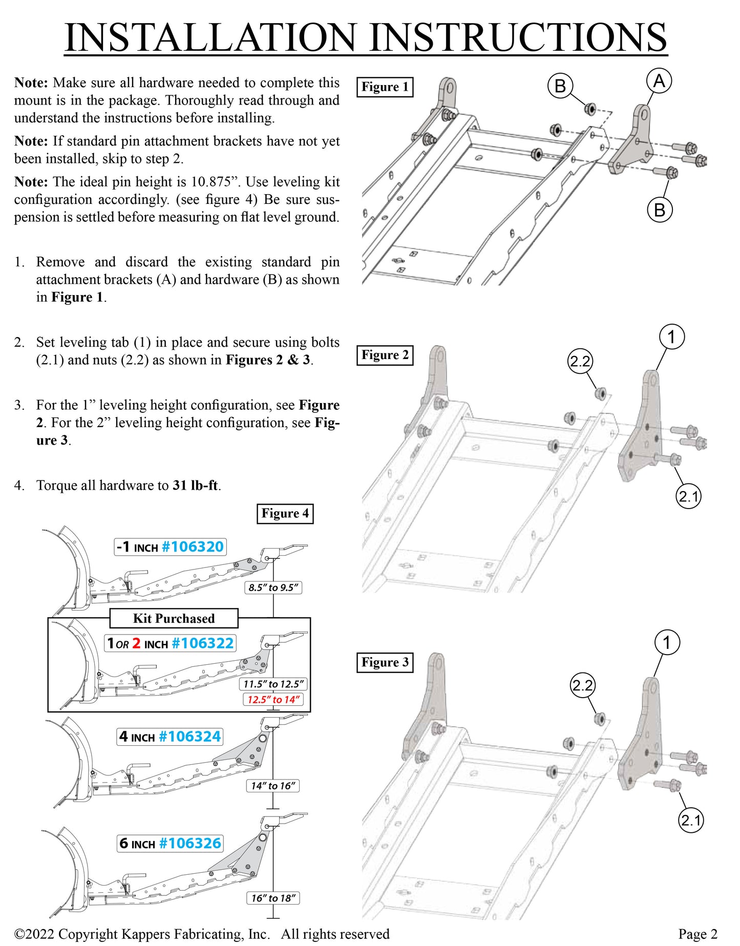 KFI 1"-2" Pro 2.0 Push Tube Leveling Kit 106322