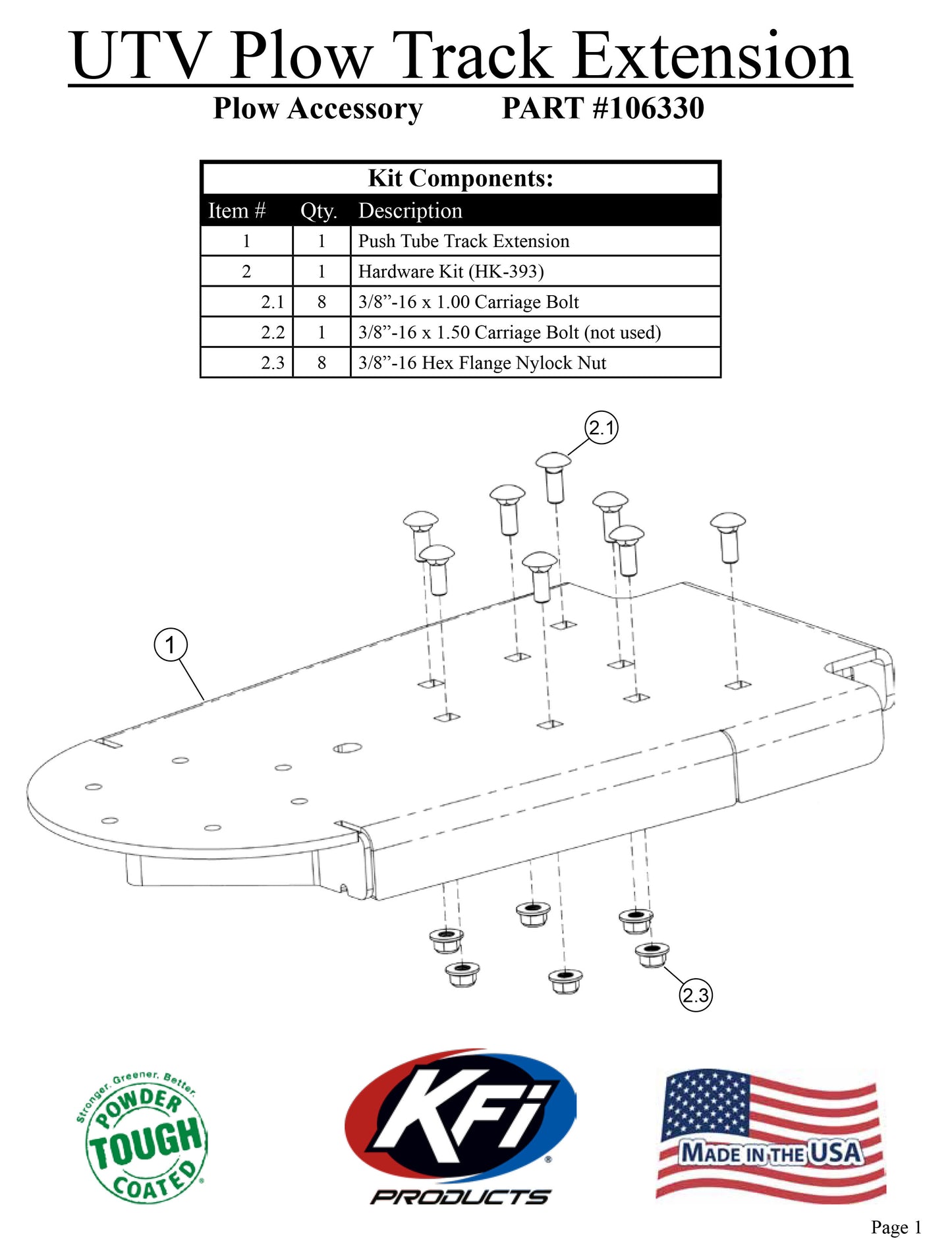 KFI UTV Plow Track Extension Kit KFI 106330