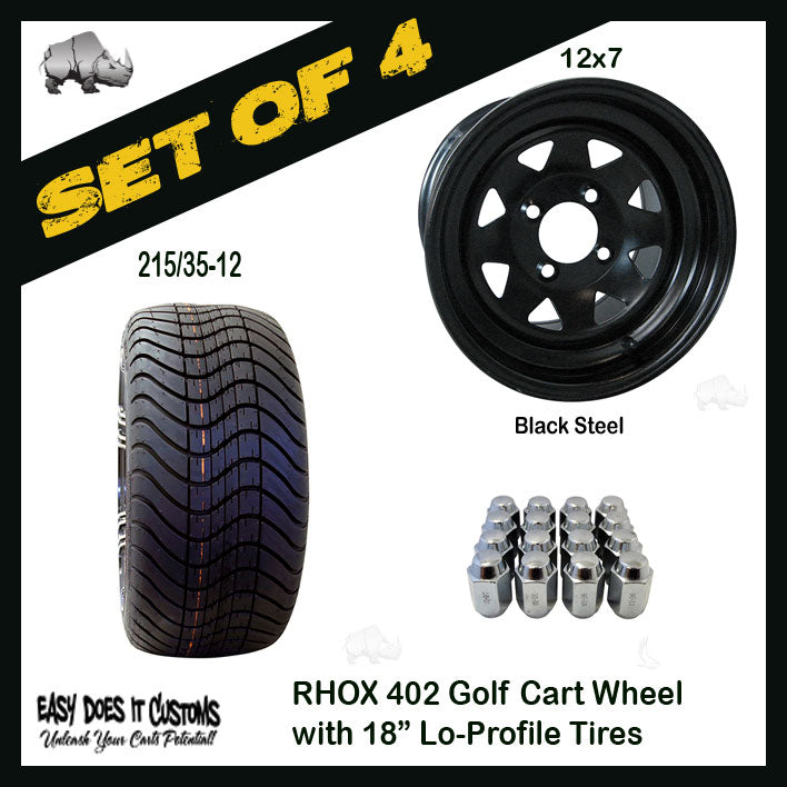 TIR-402 12" RHOX Black Steel Wheels with 215/35-12 Lo-Profile Tire - SET OF 4