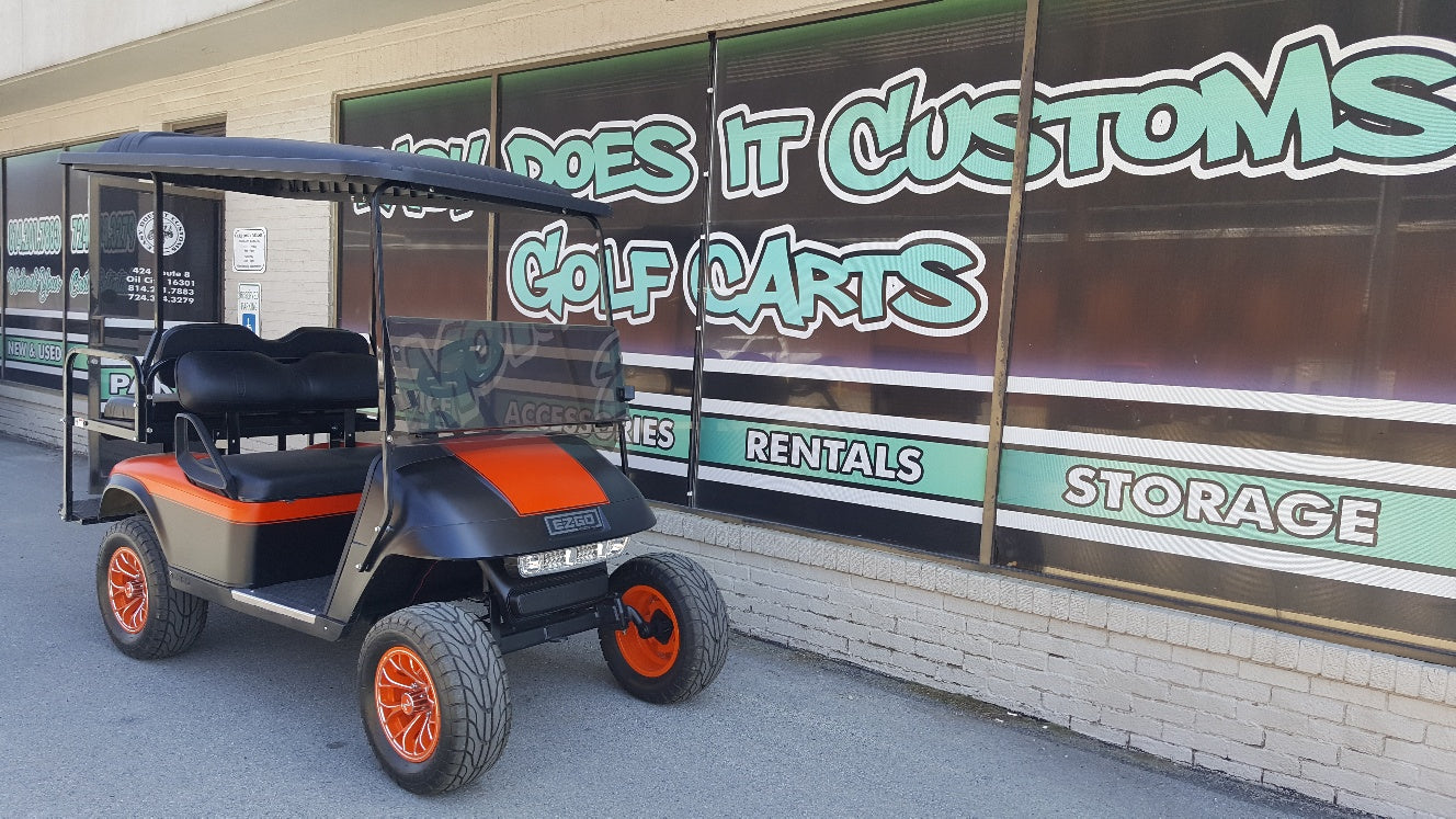 2012 Electric EZGO TXT Golf Cart with Black and Orange Matte Body - SOLD