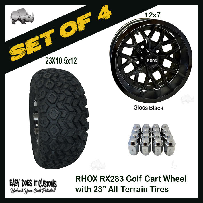 RX283 12" RHOX Gloss Black Wheels with 23" ALL-TERRAIN TIRES - Gloss Black - SET OF 4
