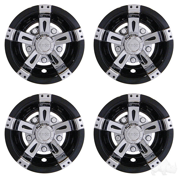 RHOX Wheel Cover, SET OF 4, 8" Vegas Chrome/Black