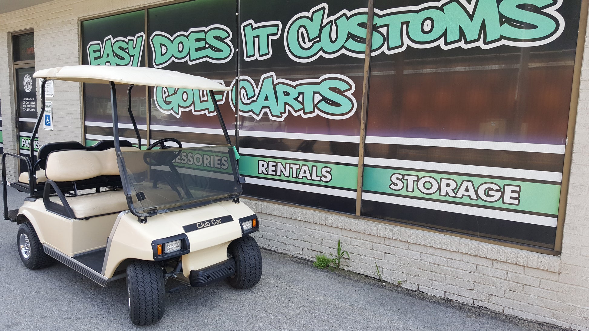 2004 Club Car DS Gas cart. Custom rims and tires, LED lights, Rear seat.  $3400, By Griswold Golf Carts