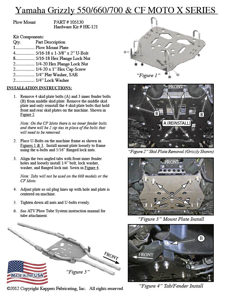 Yamaha 550 Grizzly 4x4 - 2009-2014 ATV    KFI Plow Mount 105130