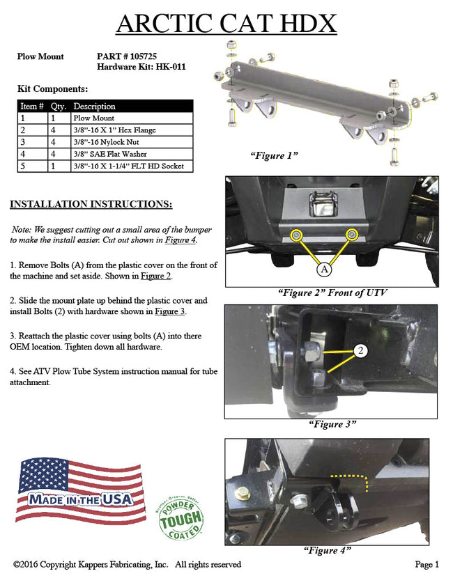 KFI UTV PLOW MOUNT 105725