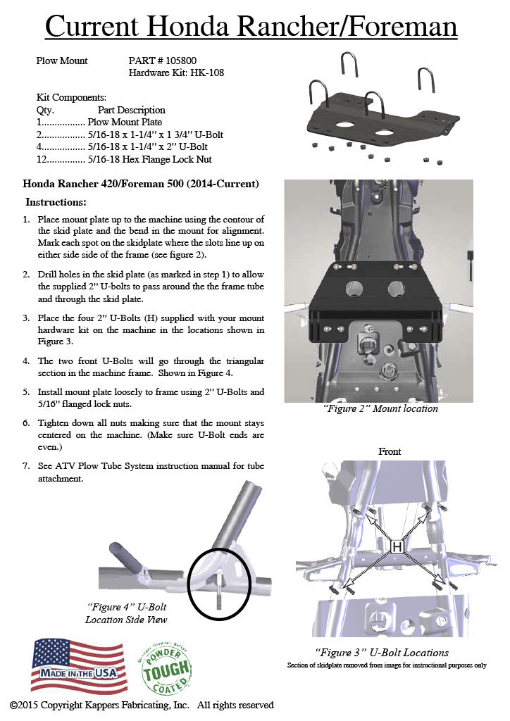 Honda TRX500 Foreman (All Models) - 2014-2019 ATV    KFI Plow Mount 105800