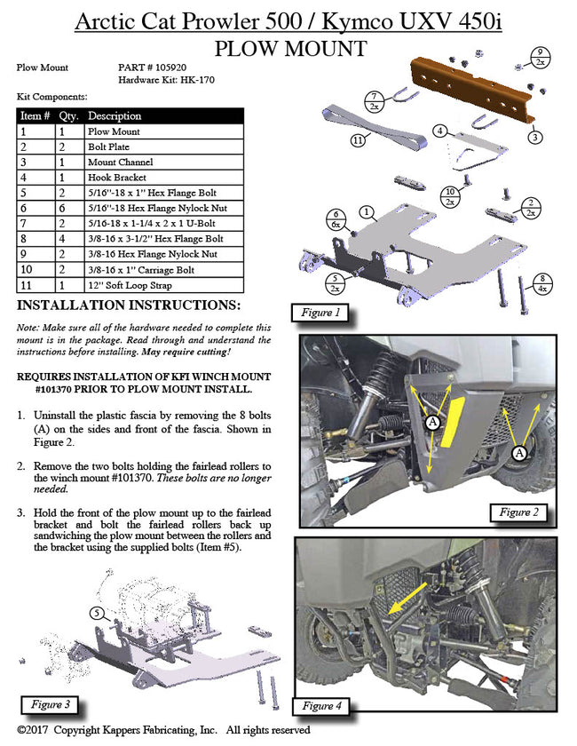 Arctic Cat 250 Utility ATV 2x4 KFI Plow Mount 105205 – Easy Does It Customs  LLC