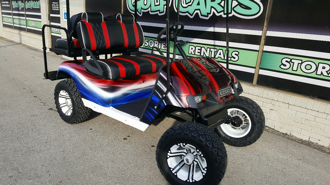 2012 Electric EZGO Red, White, and Blue Golf Cart - SOLD