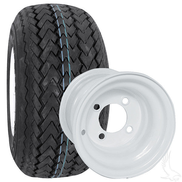 White Steel Wheel 8x7 Standard with Kenda Hole In One 18x8.5-8, 4 ply