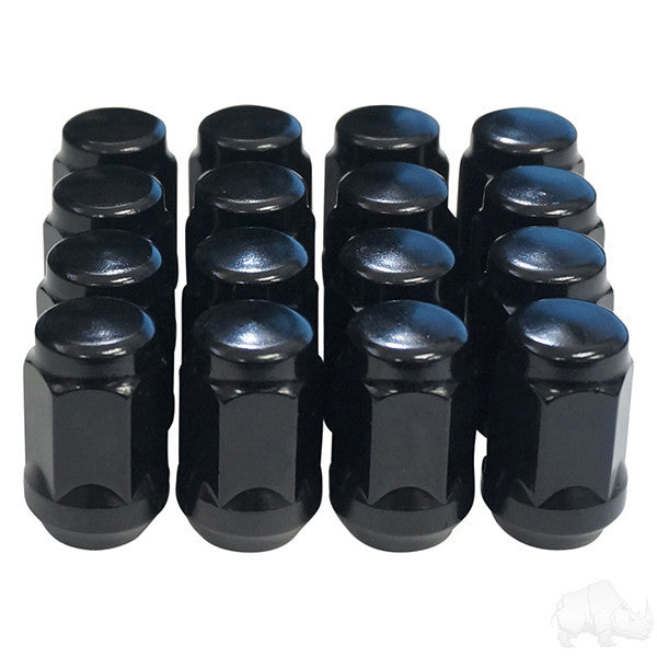 Gloss Black Closed End Metric 12mm-1.25, OD 3/4" Lug Nut, Box of 16