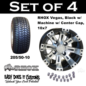10" Vegas Machined Black with Center Cap and 205/50-10 Low Profile Tires - Set of 4