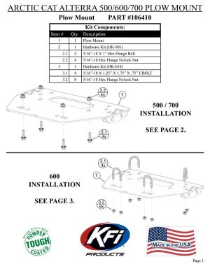 Arctic Cat 700 Alterra TRV 4x4 ATV - KFI Plow Mount 106410