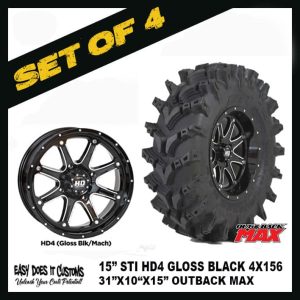 STI OUTBACK MAX 31" ALL-TERRAIN TIRES w/ 15" HD4 Gloss Black Wheel for ATV or UTV