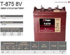 Trojan T-875 8 Volt Golf Cart Battery