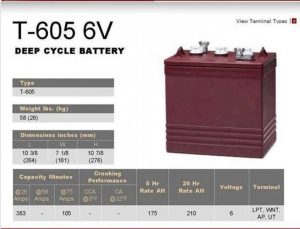 Trojan T605 6 Volt Golf Cart Battery